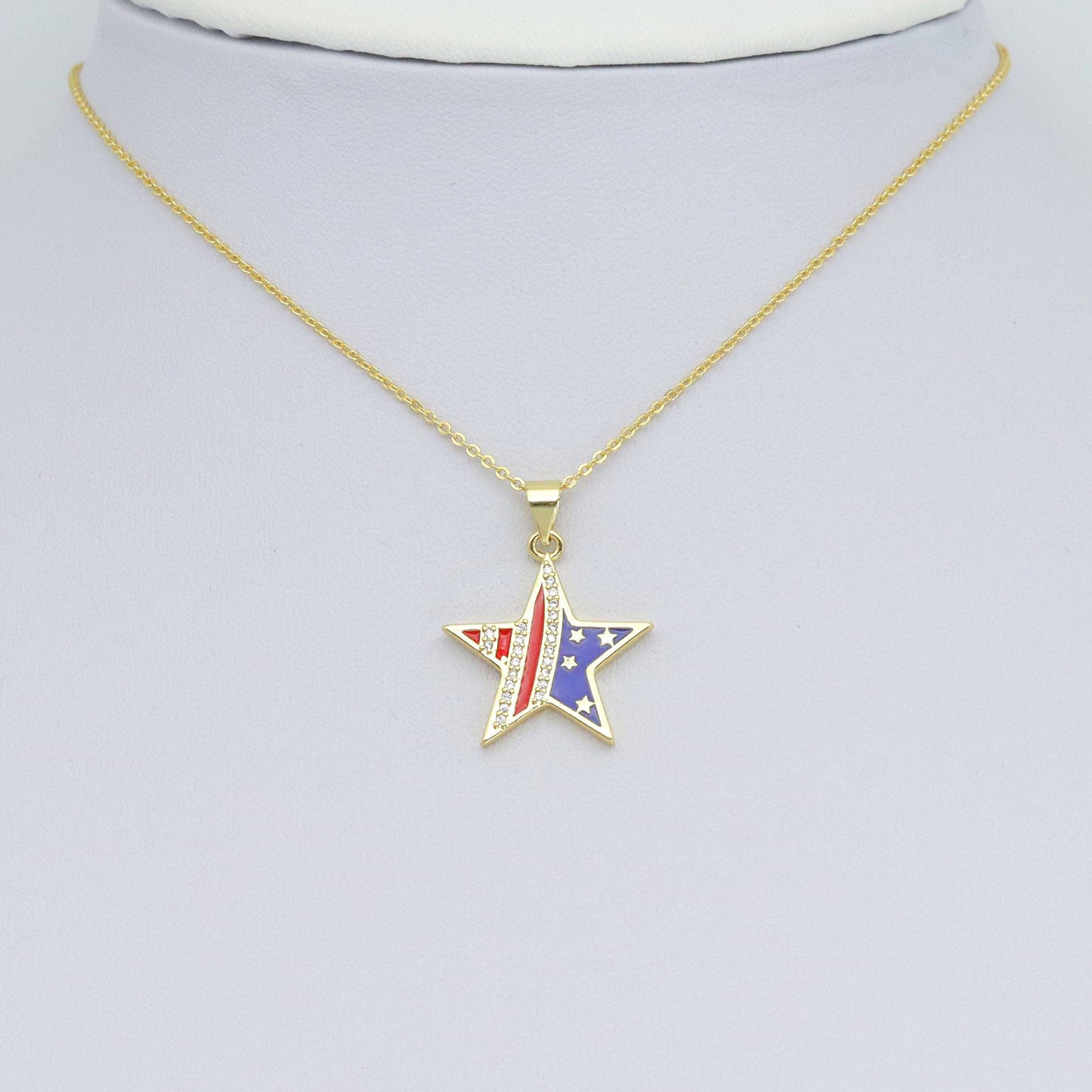 American Flag Five Point Star Charm Pendant, Sku#LK977