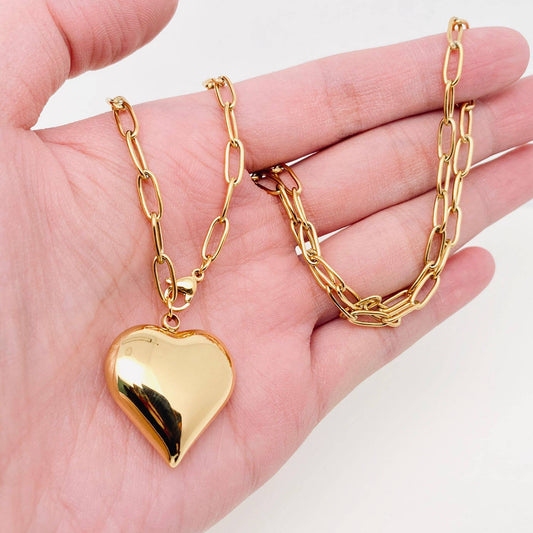 Paper Clip Design Chain Heart-shaped Charm Necklace - FGS